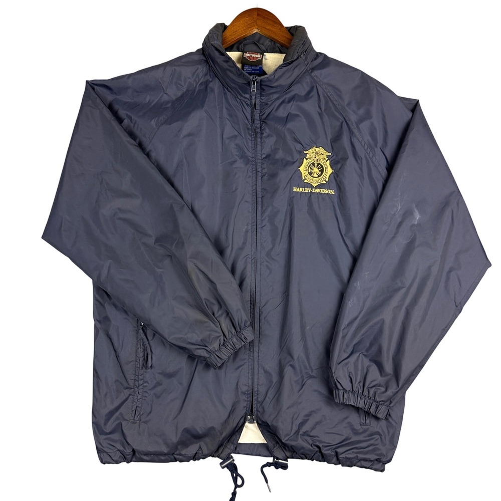 Harley Davidson Firefighter Special Edition Windbreaker Jacket Navy Blue Mens L